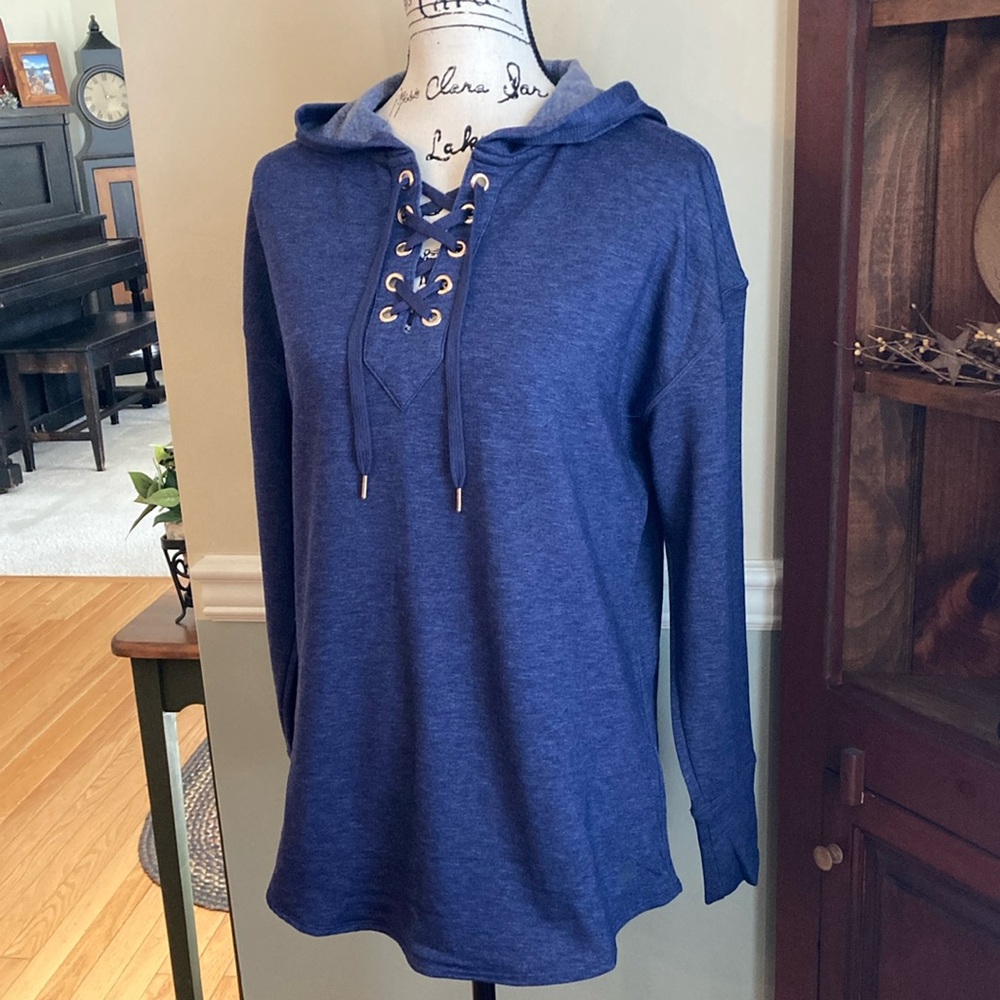 Free2BBlue Lace-Up V-Neck Long Sleeve Sweatshirt
